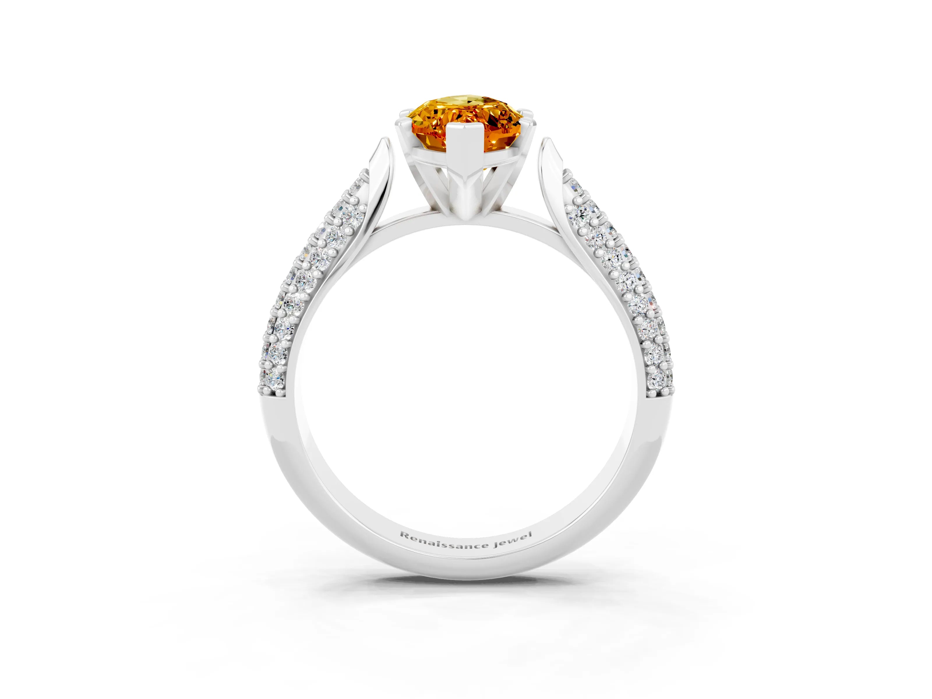 White gold Marquise Cut Diamond Solitaire Engagement Ring with Pavé Band and Four-Prong Setting_3
