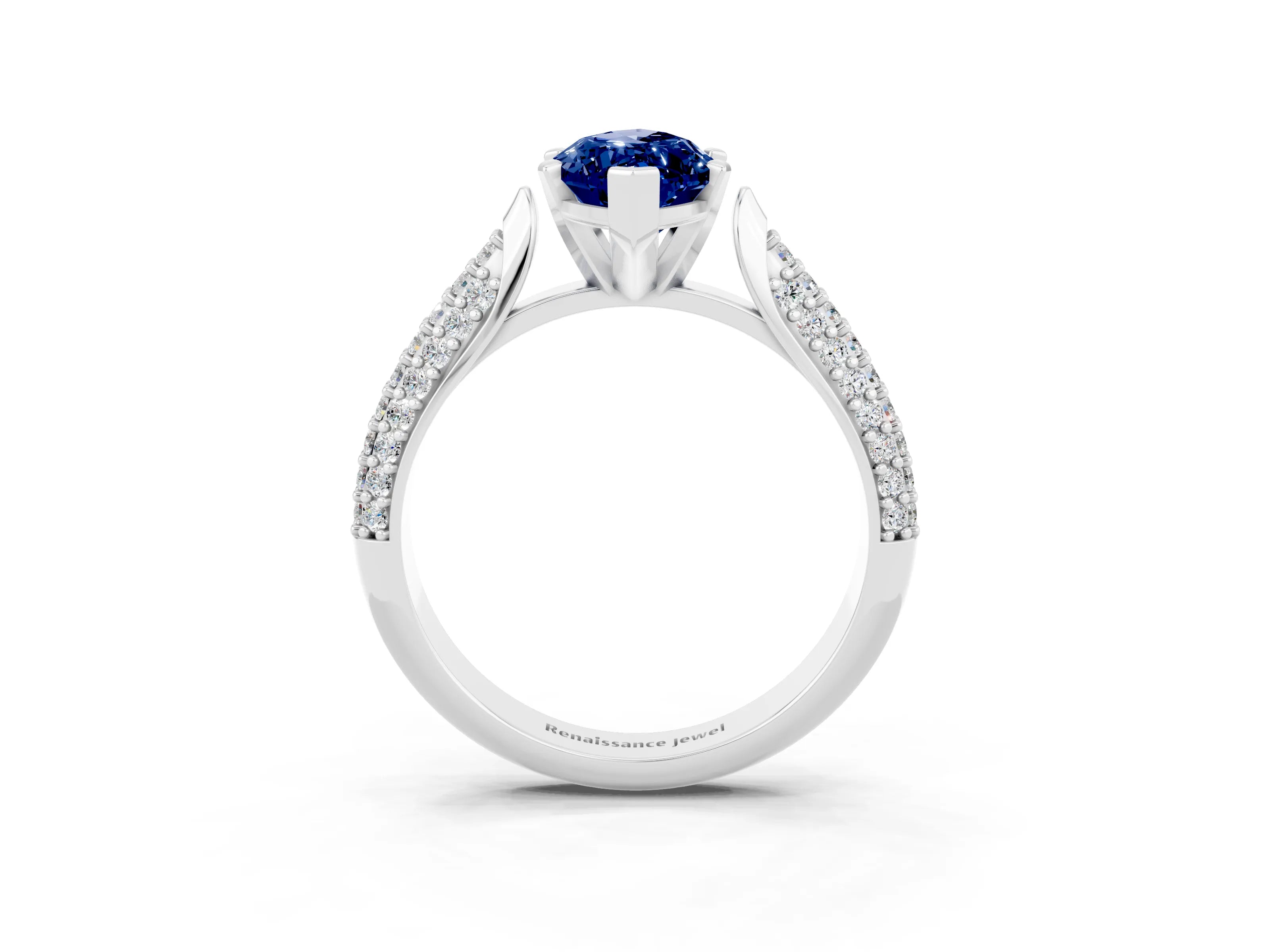 White gold Marquise Cut Diamond Solitaire Engagement Ring with Pavé Band and Four-Prong Setting_3