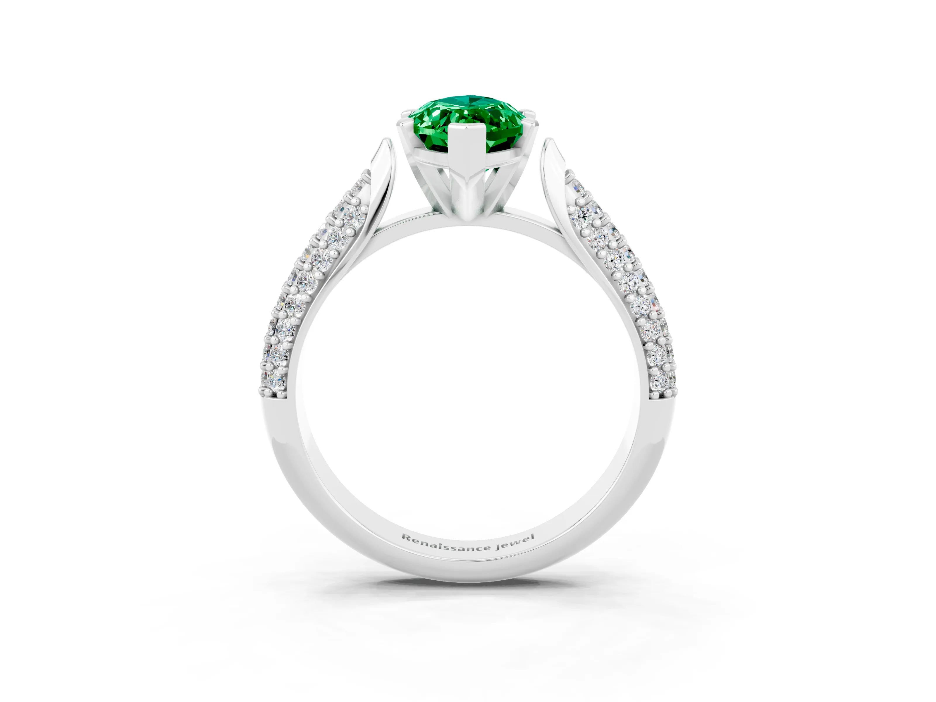 White gold Marquise Cut Diamond Solitaire Engagement Ring with Pavé Band and Four-Prong Setting_3