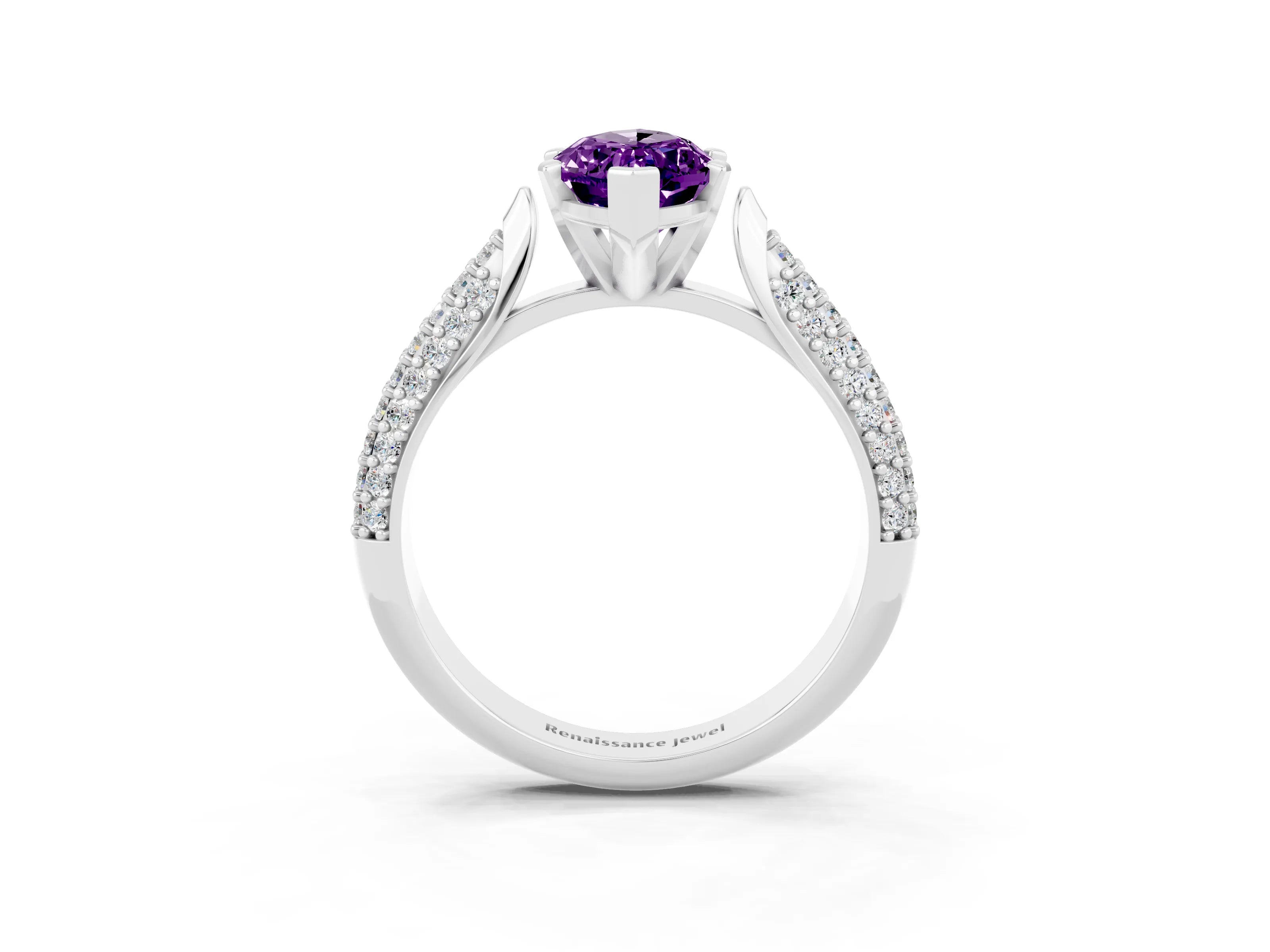 White gold Marquise Cut Diamond Solitaire Engagement Ring with Pavé Band and Four-Prong Setting_3