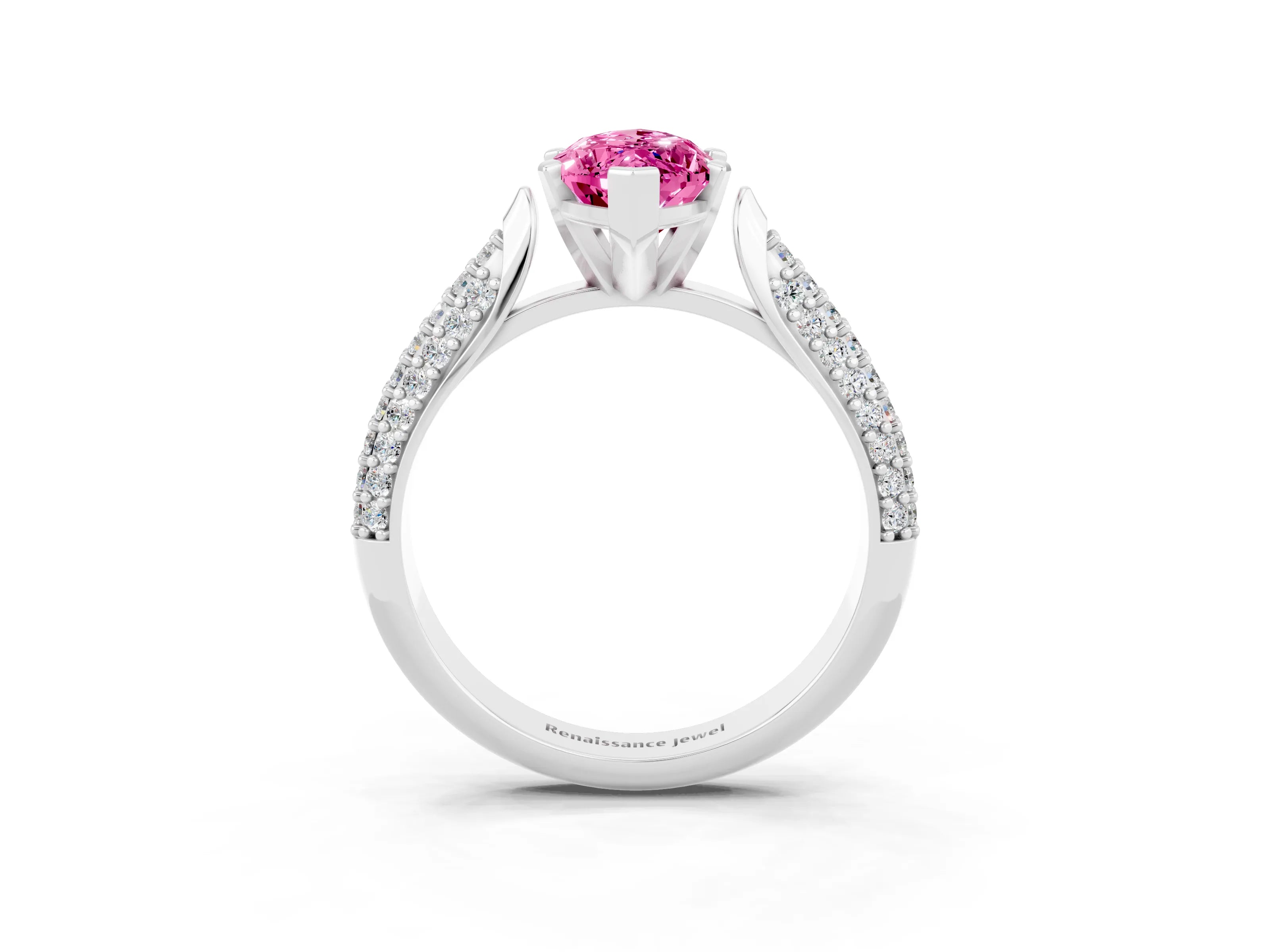 White gold Marquise Cut Diamond Solitaire Engagement Ring with Pavé Band and Four-Prong Setting_3