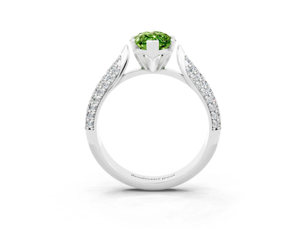 Platinum Marquise Cut Diamond Solitaire Engagement Ring with Pavé Band and Four-Prong Setting