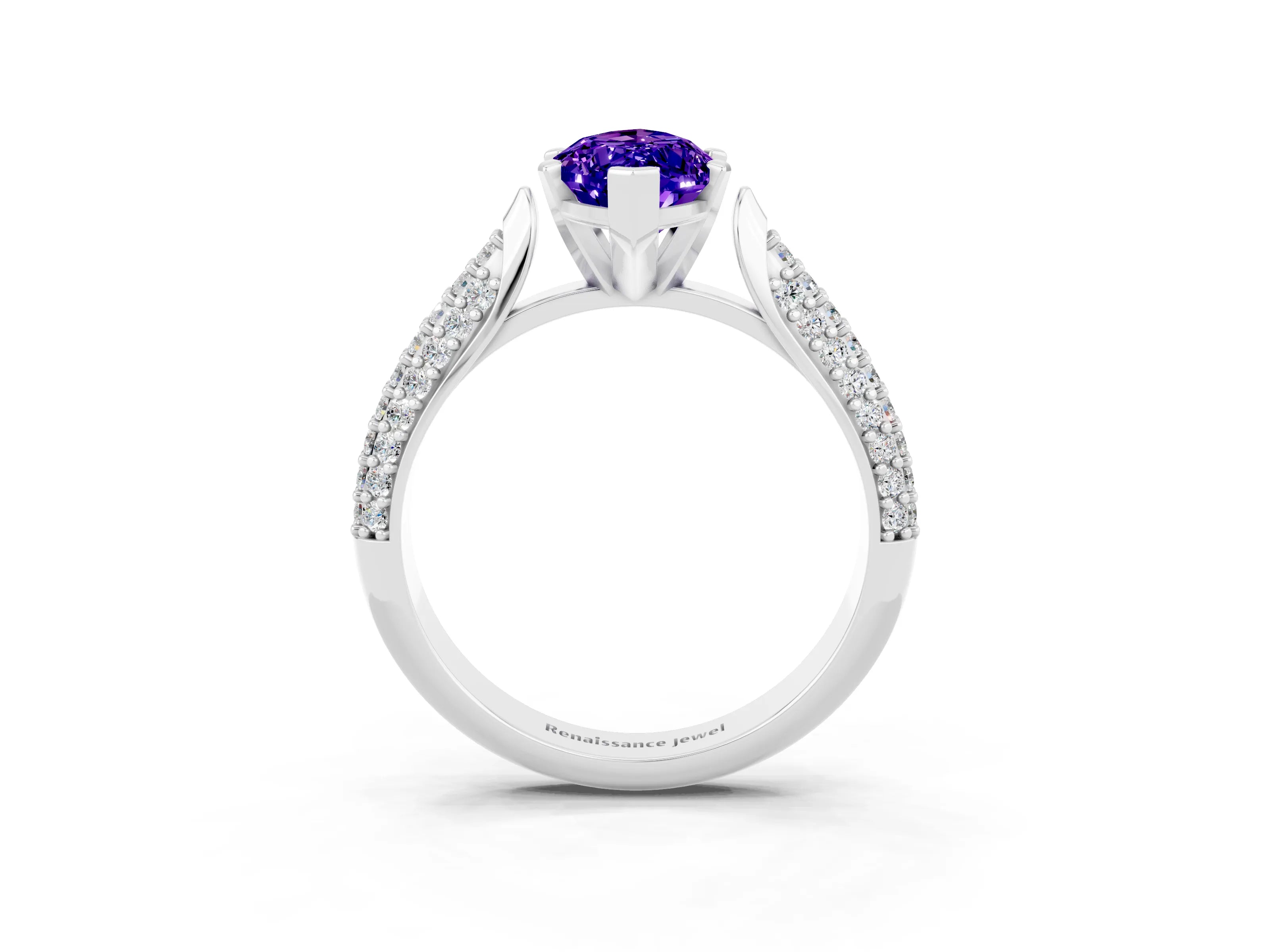 White gold Marquise Cut Diamond Solitaire Engagement Ring with Pavé Band and Four-Prong Setting_3