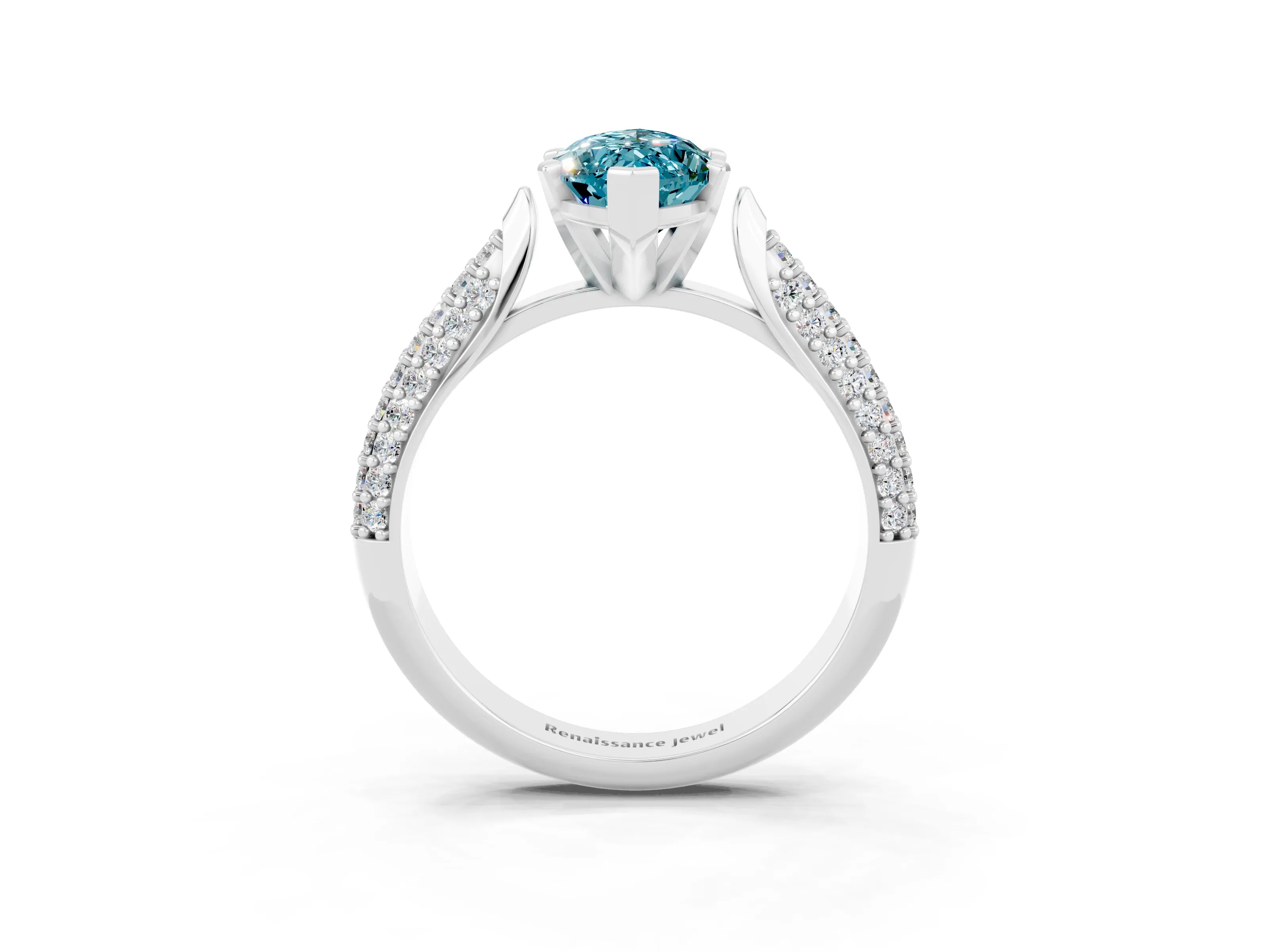 White gold Marquise Cut Diamond Solitaire Engagement Ring with Pavé Band and Four-Prong Setting_3
