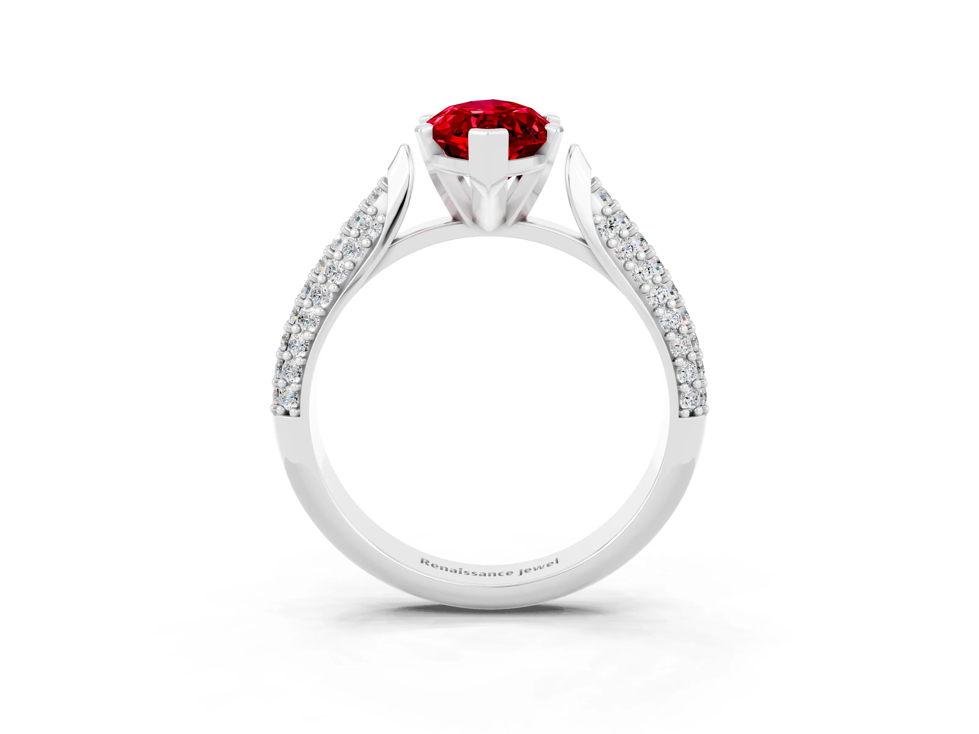 White gold Marquise Cut Diamond Solitaire Engagement Ring with Pavé Band and Four-Prong Setting_3