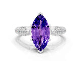 White gold Marquise Cut Diamond Solitaire Engagement Ring with Pavé Band and Four-Prong Setting