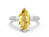 White gold Marquise Cut Diamond Solitaire Engagement Ring with Pavé Band and Four-Prong Setting