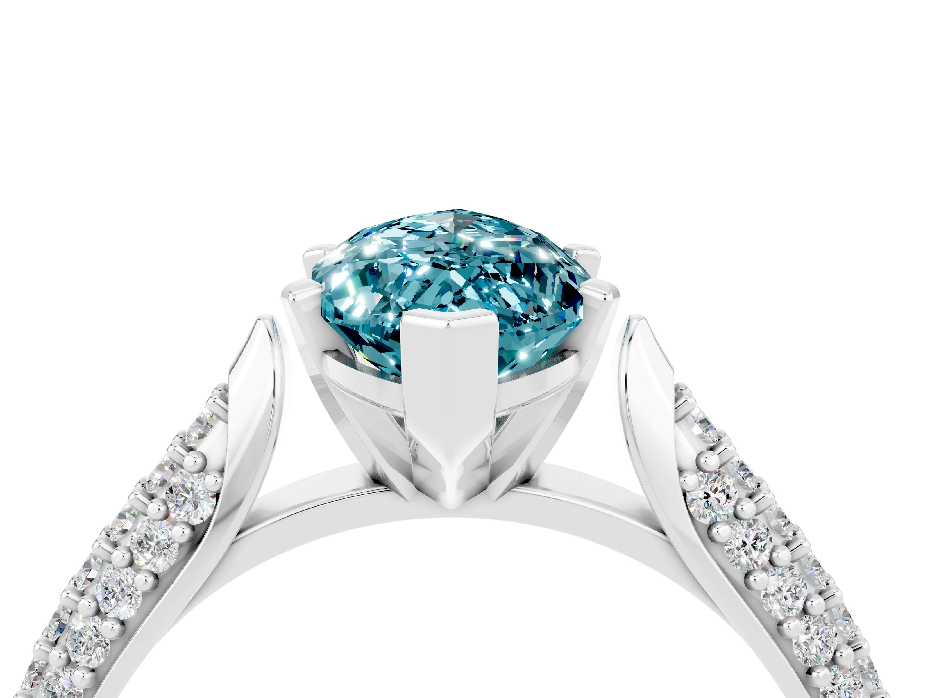 White gold Marquise Cut Diamond Solitaire Engagement Ring with Pavé Band and Four-Prong Setting_4