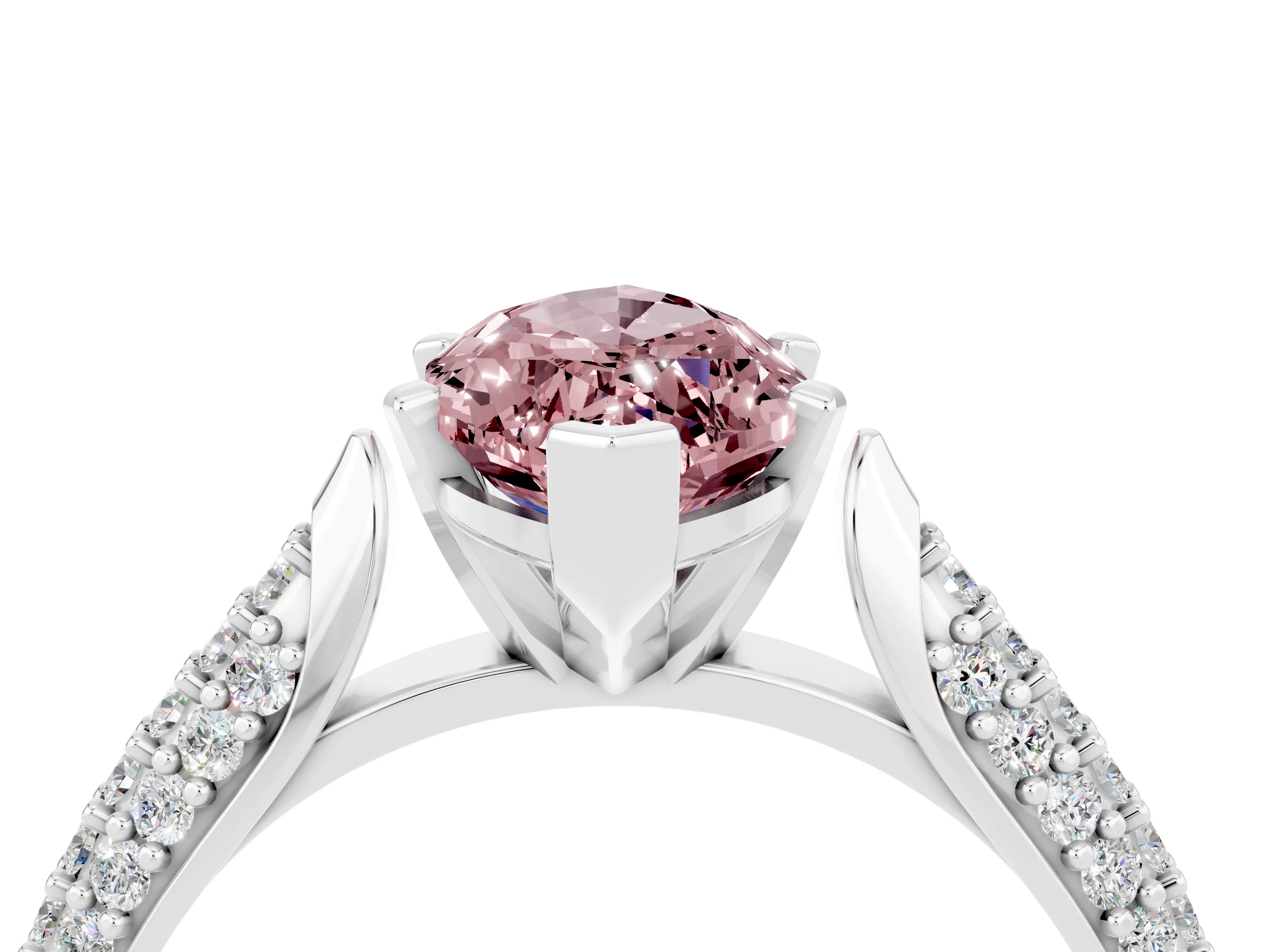 White gold Marquise Cut Diamond Solitaire Engagement Ring with Pavé Band and Four-Prong Setting_4