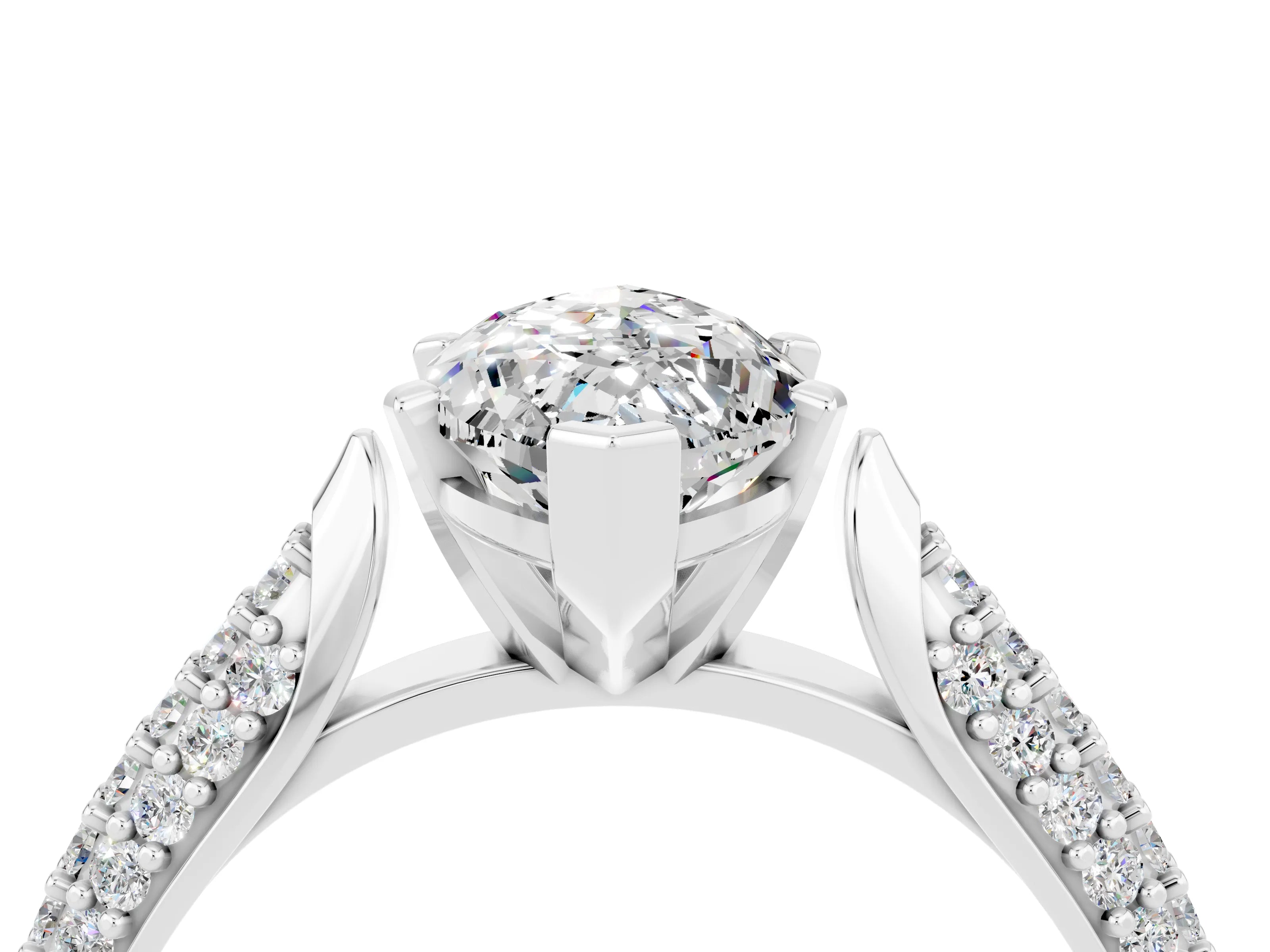 White gold Marquise Cut Diamond Solitaire Engagement Ring with Pavé Band and Four-Prong Setting_4