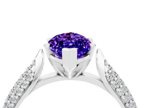 White gold Marquise Cut Diamond Solitaire Engagement Ring with Pavé Band and Four-Prong Setting_4