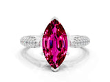 White gold Marquise Cut Diamond Solitaire Engagement Ring with Pavé Band and Four-Prong Setting