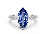White gold Marquise Cut Diamond Solitaire Engagement Ring with Pavé Band and Four-Prong Setting