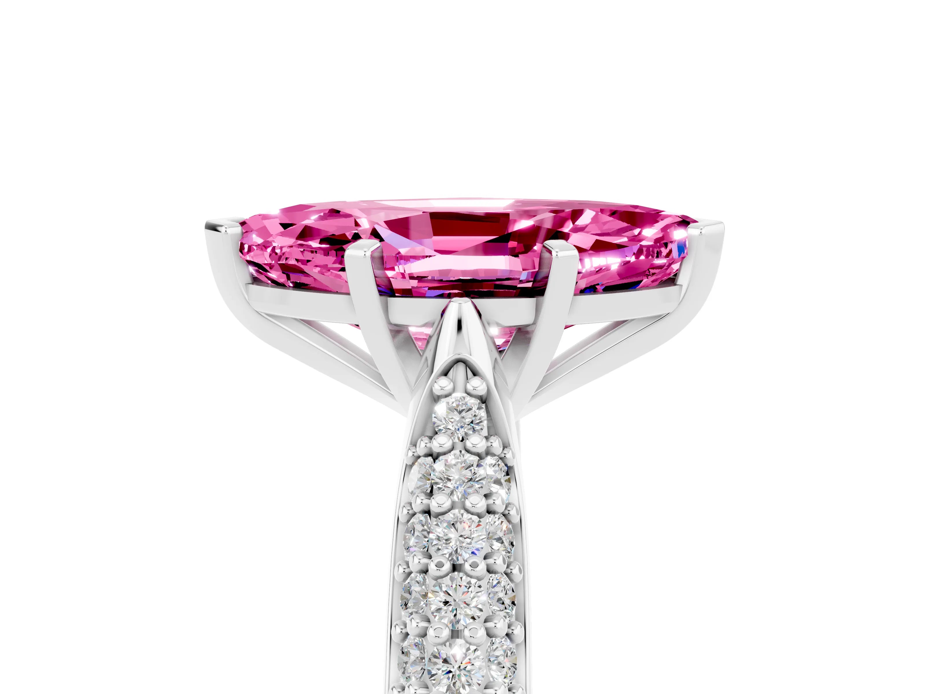 White gold Marquise Cut Diamond Solitaire Engagement Ring with Pavé Band and Four-Prong Setting_5