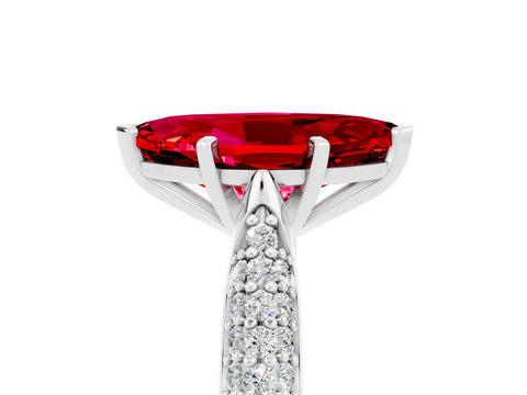 White gold Marquise Cut Diamond Solitaire Engagement Ring with Pavé Band and Four-Prong Setting_5