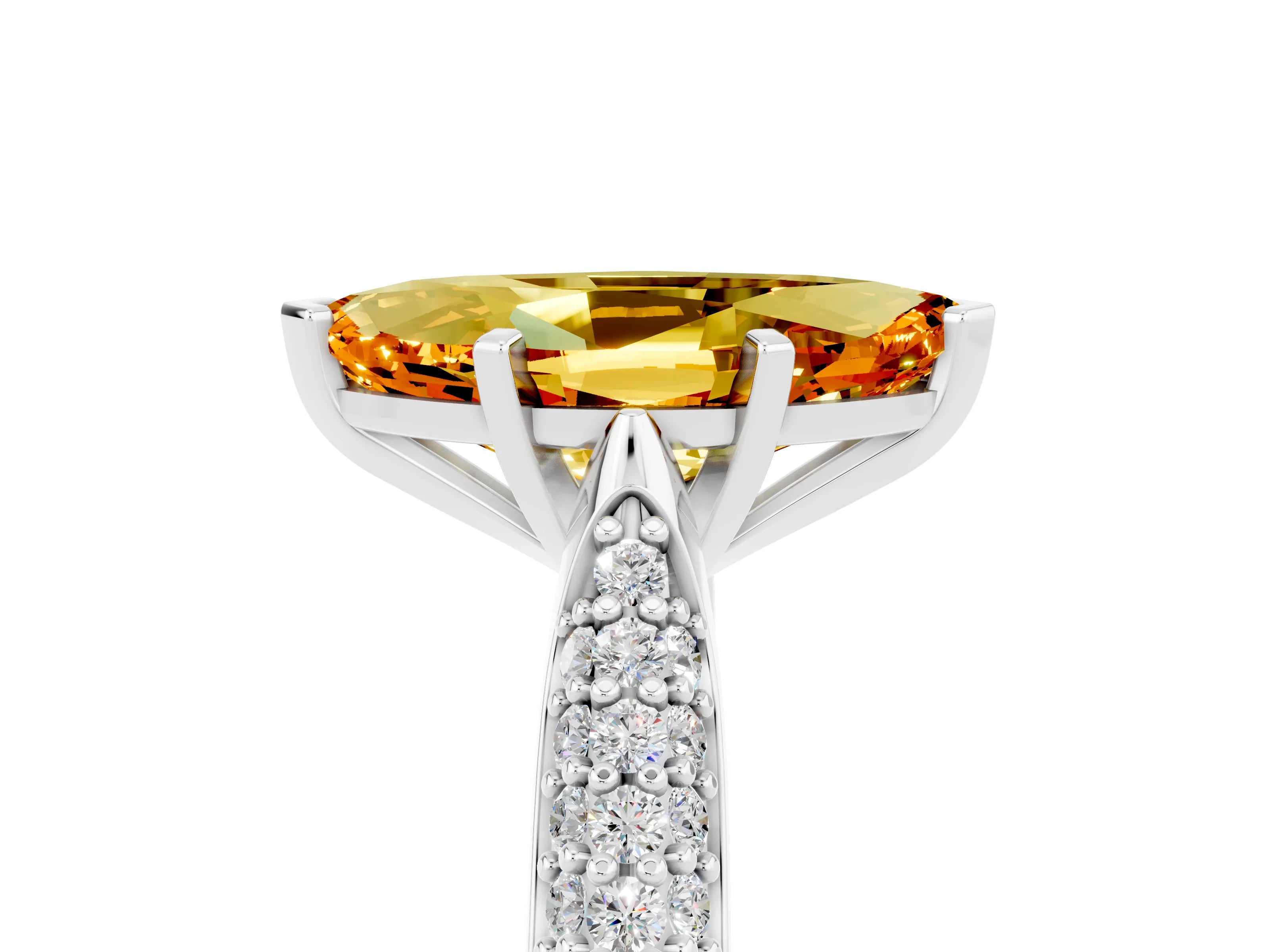 White gold Marquise Cut Diamond Solitaire Engagement Ring with Pavé Band and Four-Prong Setting_5