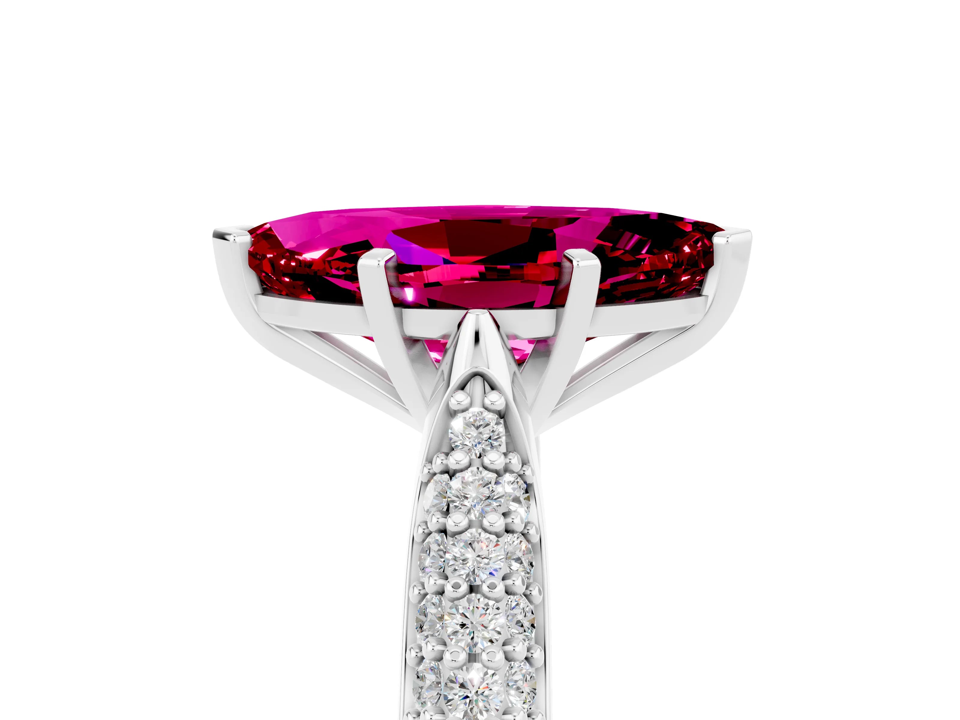 White gold Marquise Cut Diamond Solitaire Engagement Ring with Pavé Band and Four-Prong Setting_5