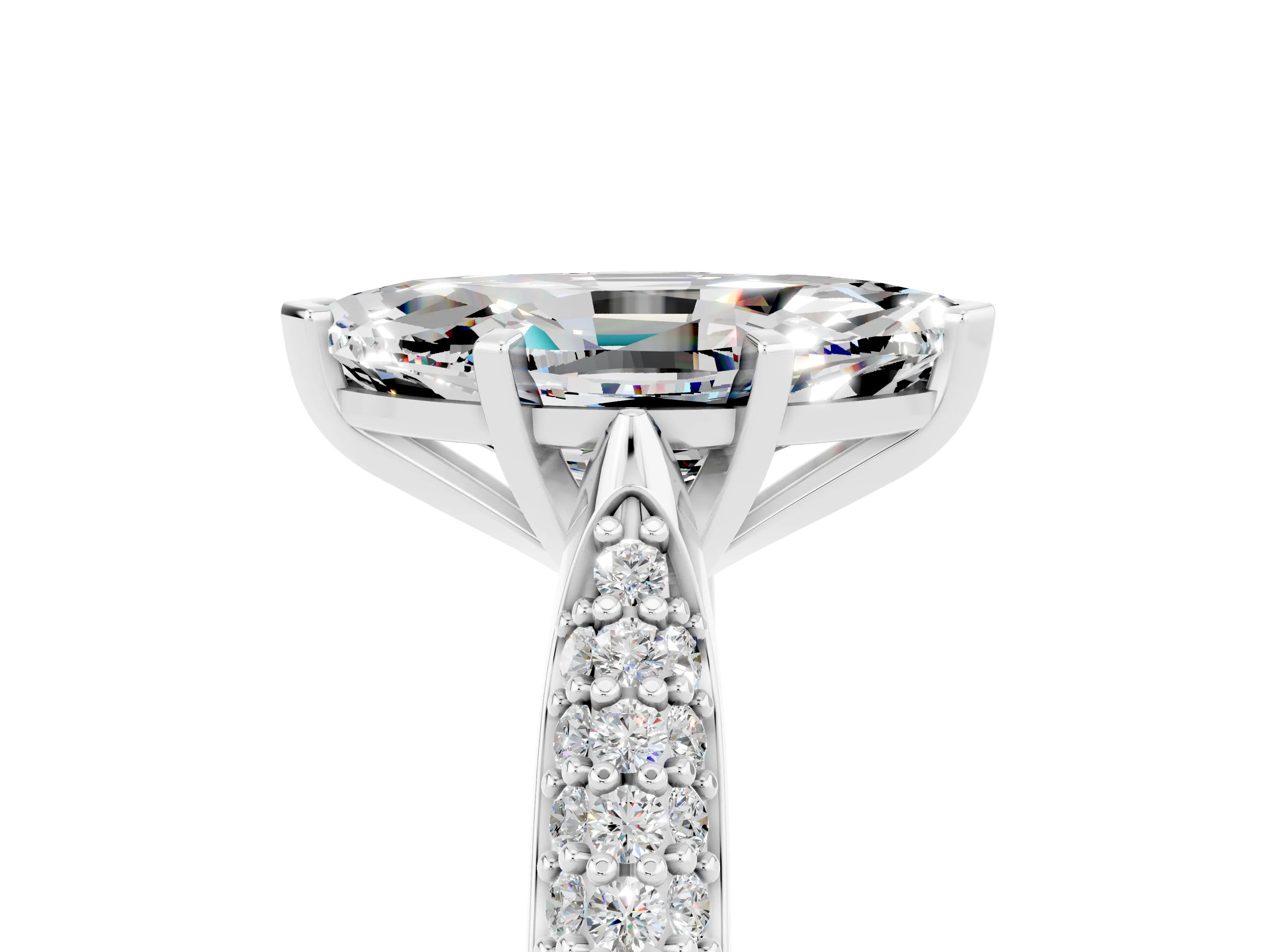 White gold Marquise Cut Diamond Solitaire Engagement Ring with Pavé Band and Four-Prong Setting_5