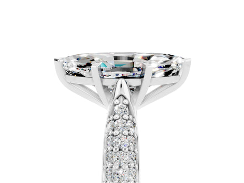 White gold Marquise Cut Diamond Solitaire Engagement Ring with Pavé Band and Four-Prong Setting_5