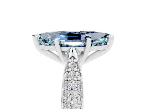 White gold Marquise Cut Diamond Solitaire Engagement Ring with Pavé Band and Four-Prong Setting_5