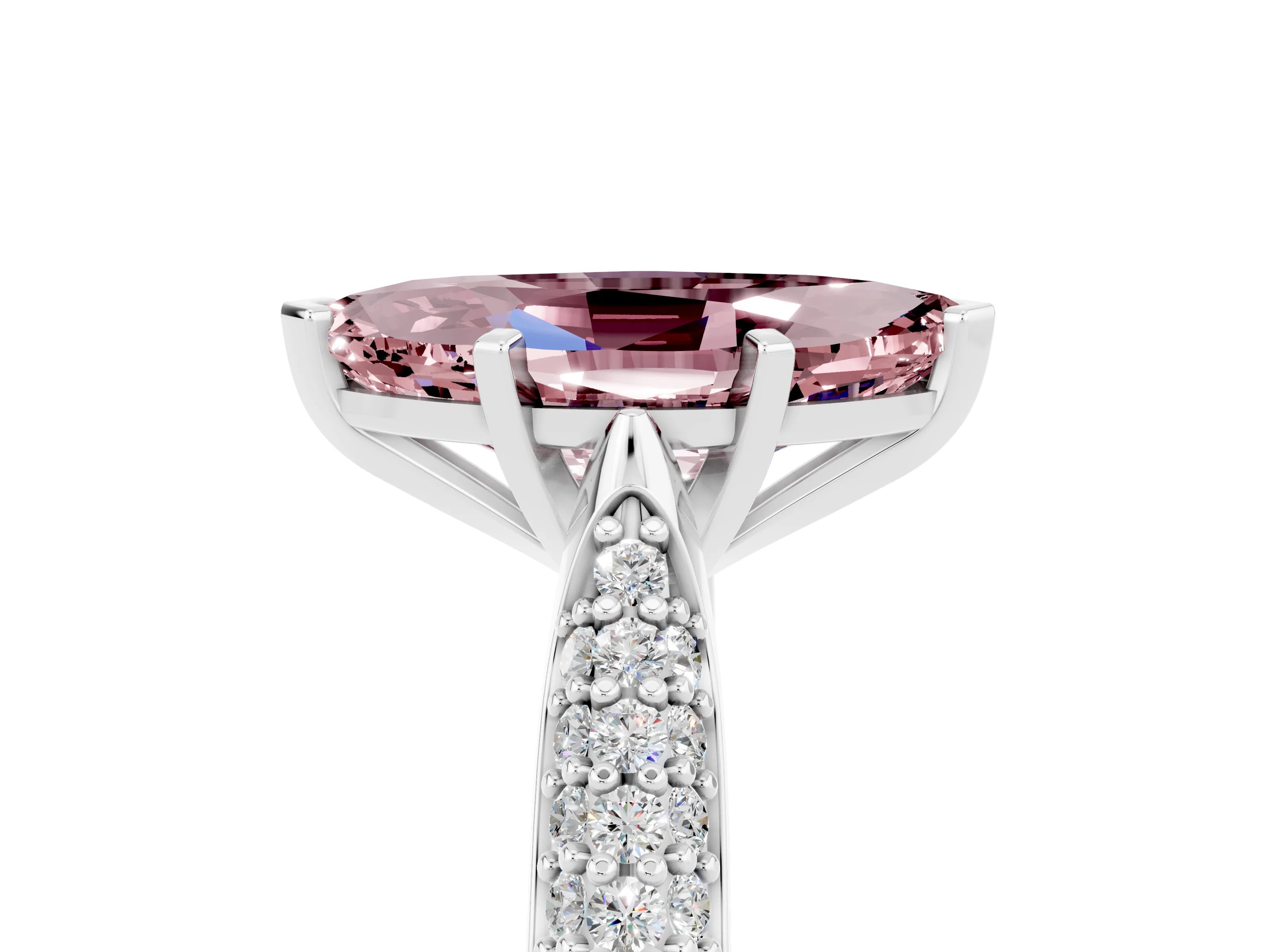 White gold Marquise Cut Diamond Solitaire Engagement Ring with Pavé Band and Four-Prong Setting_5