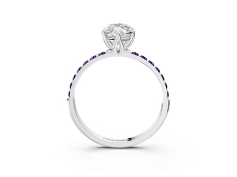 White gold Marquise Cut Diamond Solitaire Engagement Ring with Round with Amethyst side stone Pavé Band and Prong Setting_27