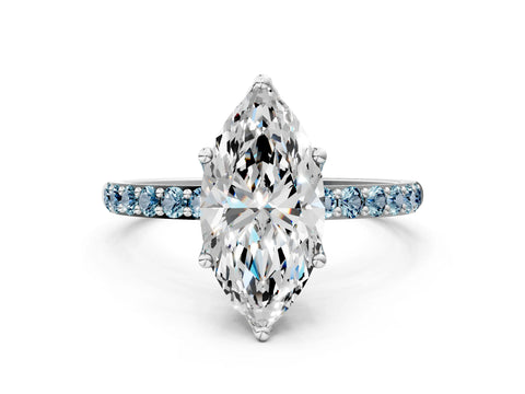 White gold Marquise Cut Diamond Solitaire Engagement Ring with Round with Aquamarine side stone Pavé Band and Prong Setting_12