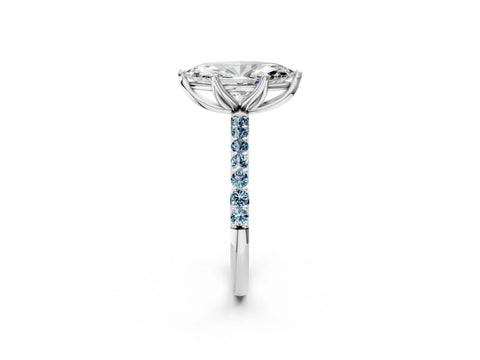 White gold Marquise Cut Diamond Solitaire Engagement Ring with Round with Aquamarine side stone Pavé Band and Prong Setting_14