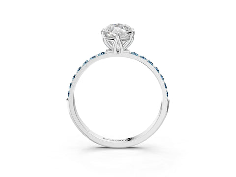 White gold Marquise Cut Diamond Solitaire Engagement Ring with Round with Aquamarine side stone Pavé Band and Prong Setting_15