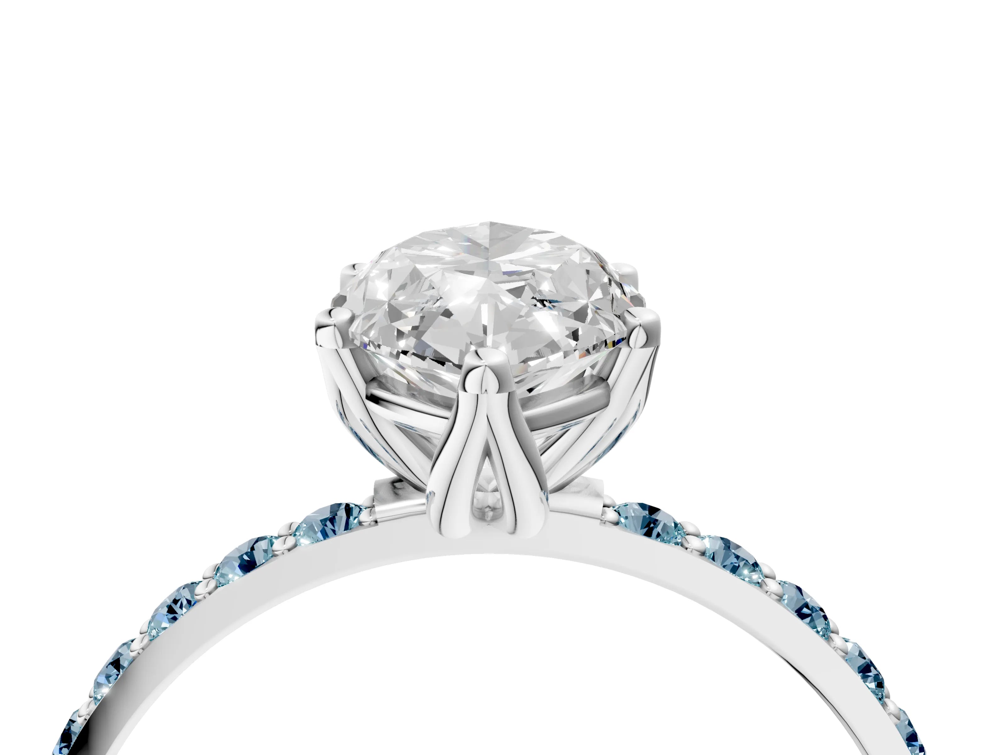 White gold Marquise Cut Diamond Solitaire Engagement Ring with Round with Aquamarine side stone Pavé Band and Prong Setting_28