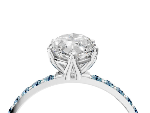 White gold Marquise Cut Diamond Solitaire Engagement Ring with Round with Aquamarine side stone Pavé Band and Prong Setting_28