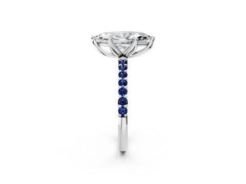 White gold Marquise Cut Diamond Solitaire Engagement Ring with Round with Blue Sapphire side stone Pavé Band and Prong Setting_14