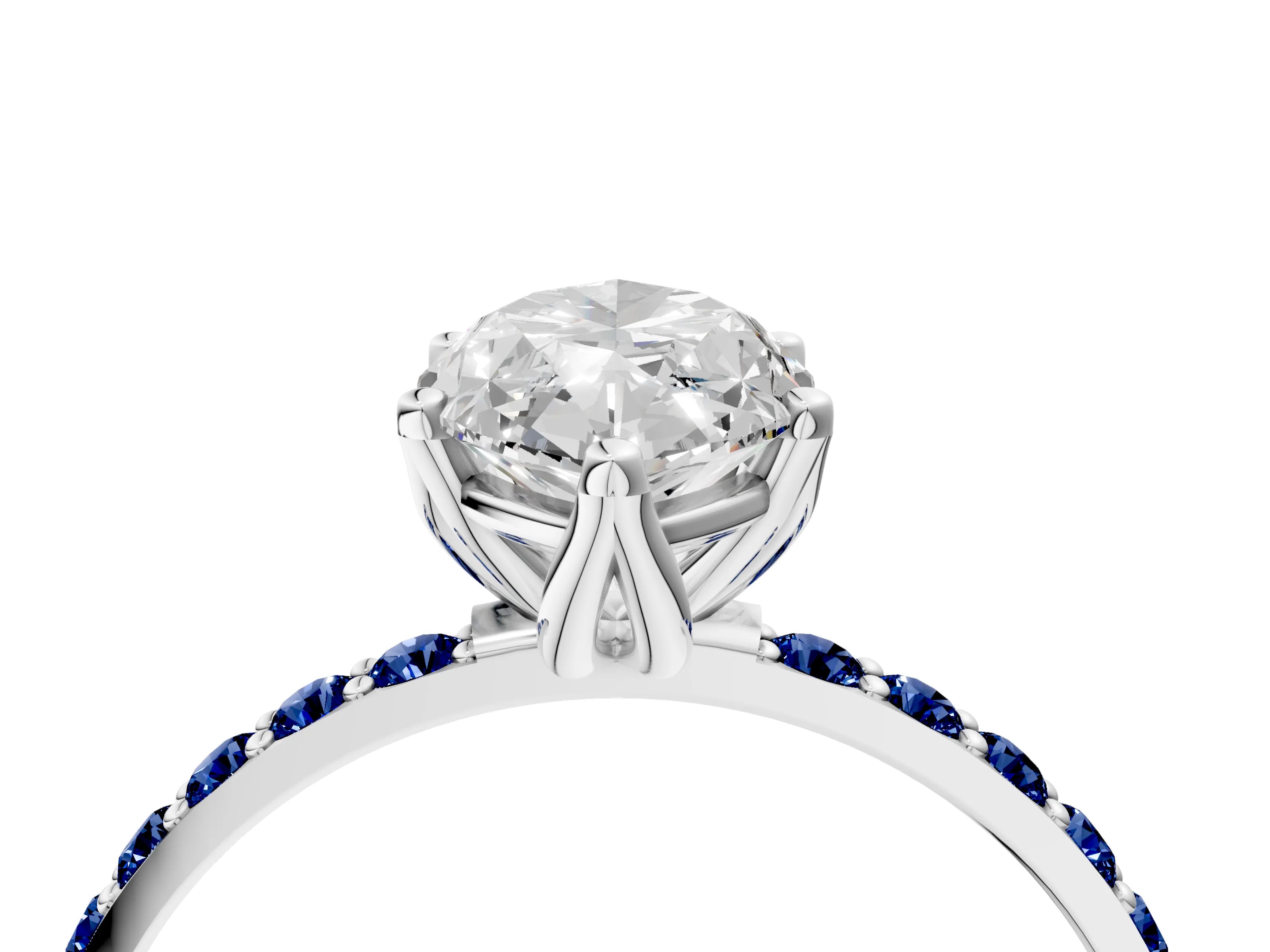White gold Marquise Cut Diamond Solitaire Engagement Ring with Round with Blue Sapphire side stone Pavé Band and Prong Setting_16
