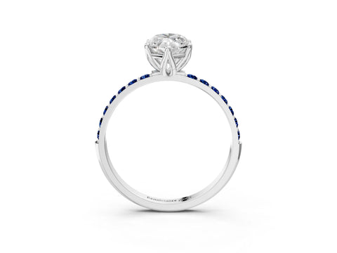 White gold Marquise Cut Diamond Solitaire Engagement Ring with Round with Blue Sapphire side stone Pavé Band and Prong Setting_27