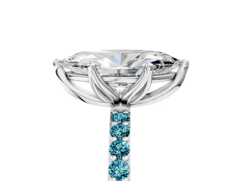 White gold Marquise Cut Diamond Solitaire Engagement Ring with Round with Blue Topaz side stone Pavé Band and Prong Setting_17