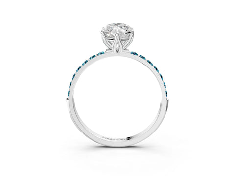 White gold Marquise Cut Diamond Solitaire Engagement Ring with Round with Blue Topaz side stone Pavé Band and Prong Setting_21