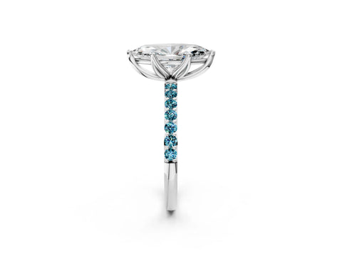 White gold Marquise Cut Diamond Solitaire Engagement Ring with Round with Blue Topaz side stone Pavé Band and Prong Setting_24