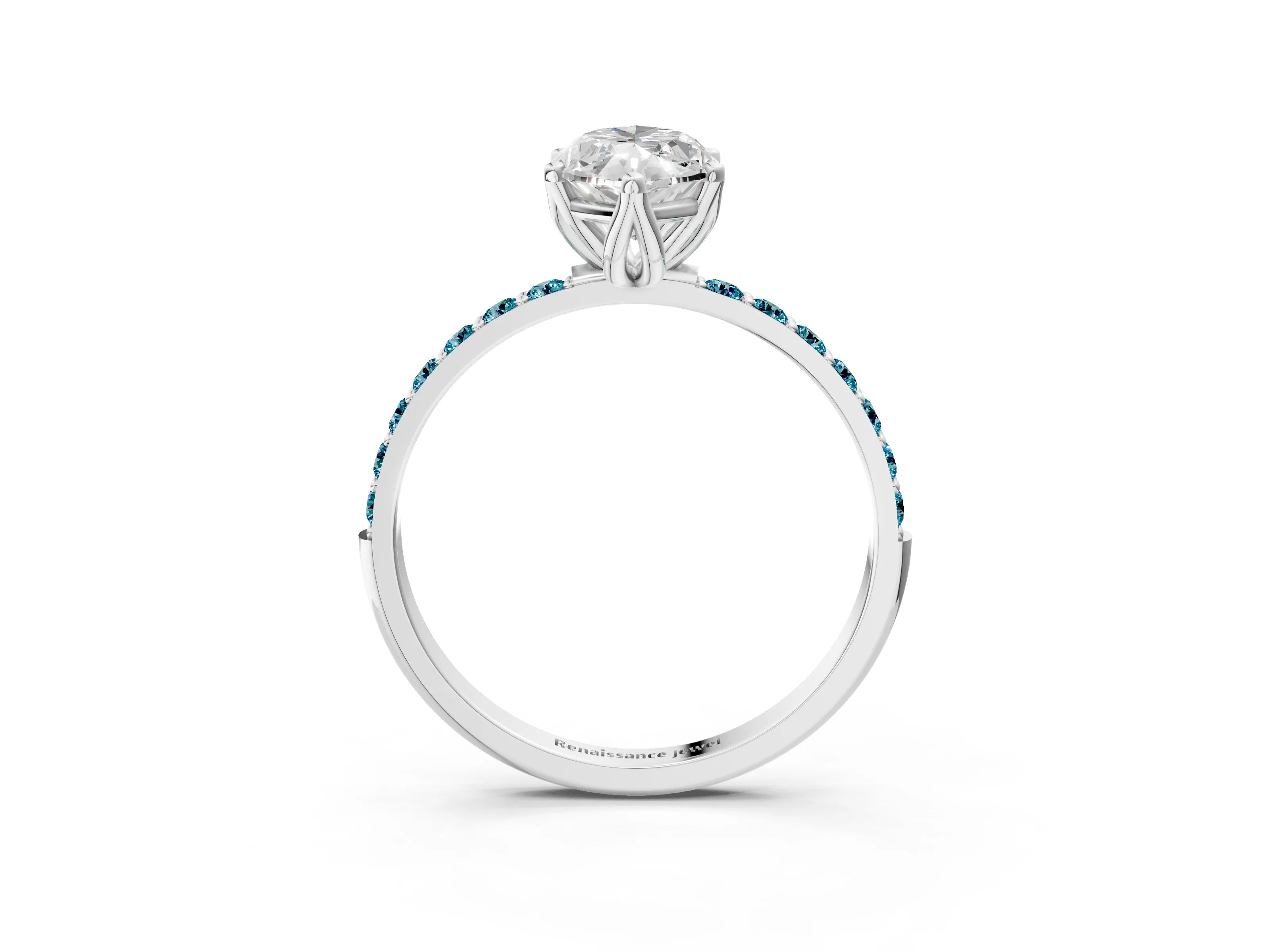White gold Marquise Cut Diamond Solitaire Engagement Ring with Round with Blue Topaz side stone Pavé Band and Prong Setting_25