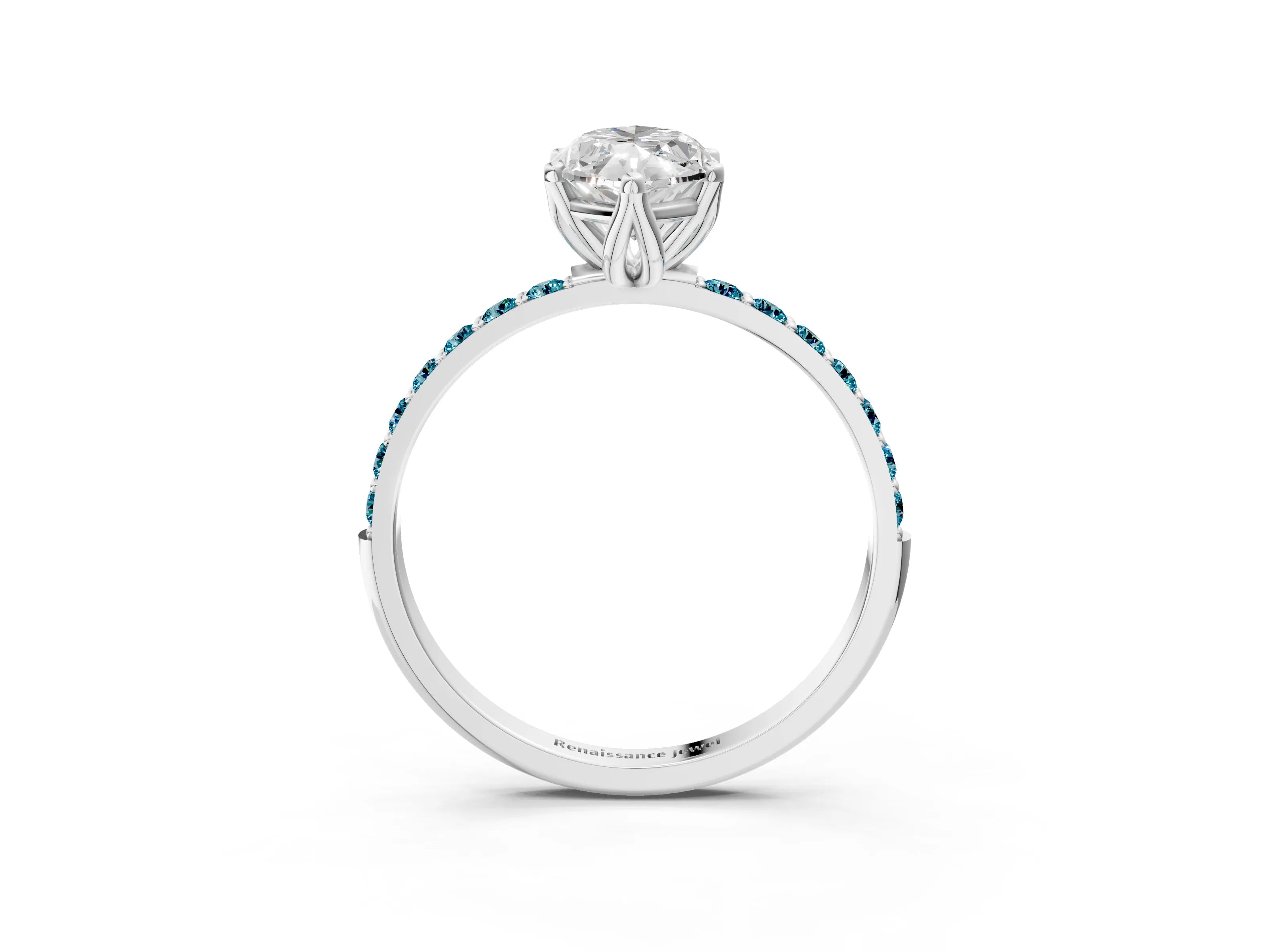 White gold Marquise Cut Diamond Solitaire Engagement Ring with Round with Blue Topaz side stone Pavé Band and Prong Setting_27