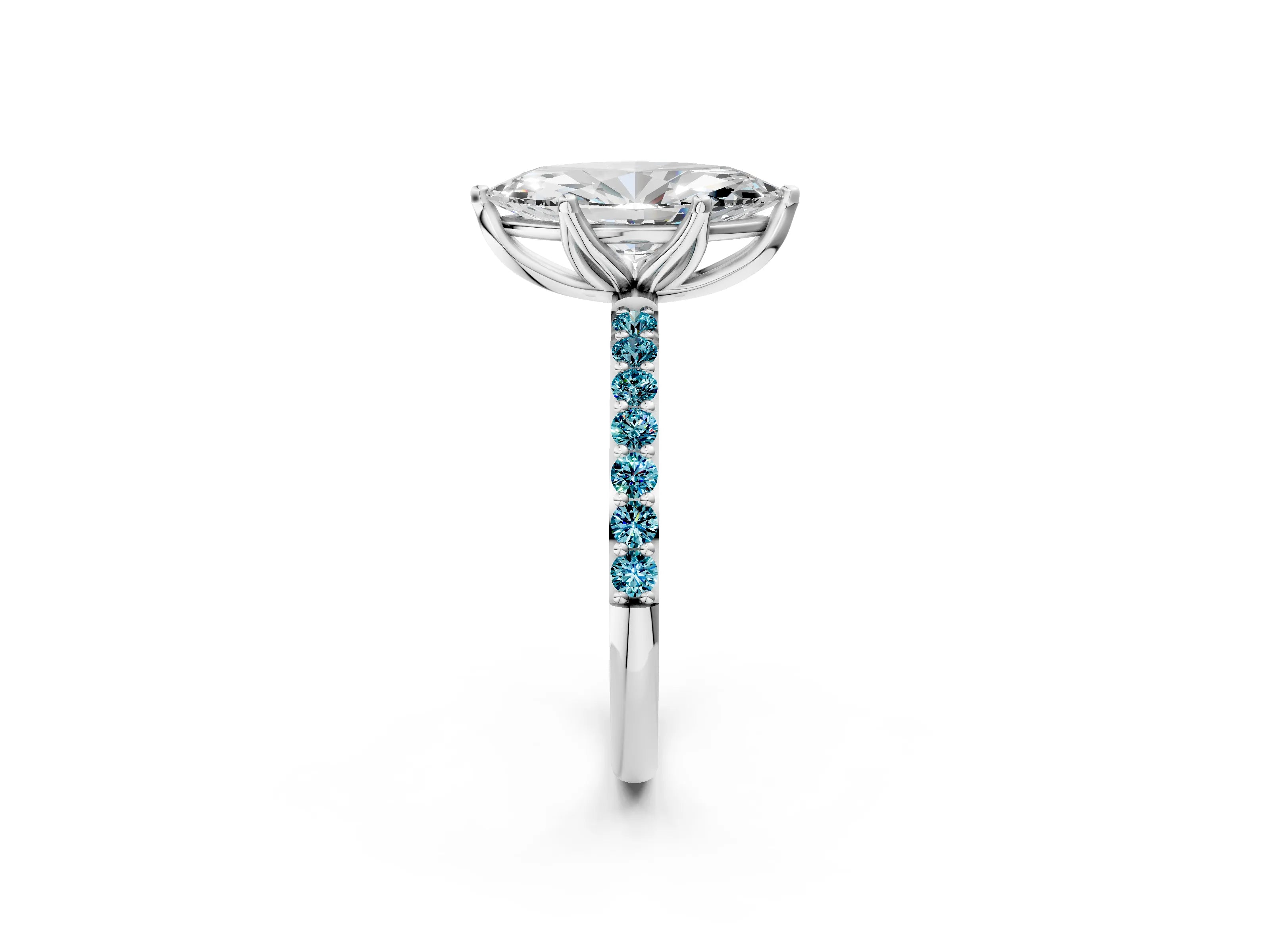 White gold Marquise Cut Diamond Solitaire Engagement Ring with Round with Blue Topaz side stone Pavé Band and Prong Setting_38
