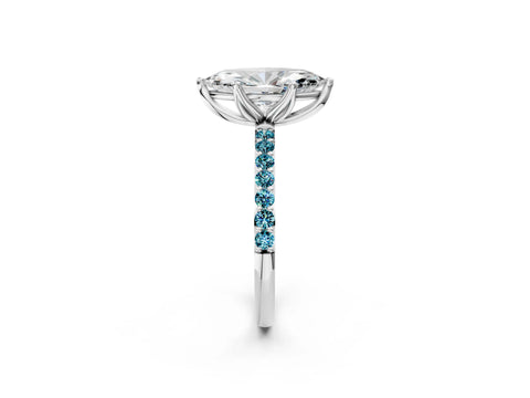 White gold Marquise Cut Diamond Solitaire Engagement Ring with Round with Blue Topaz side stone Pavé Band and Prong Setting_38