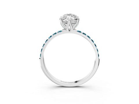 White gold Marquise Cut Diamond Solitaire Engagement Ring with Round with Blue Topaz side stone Pavé Band and Prong Setting_39