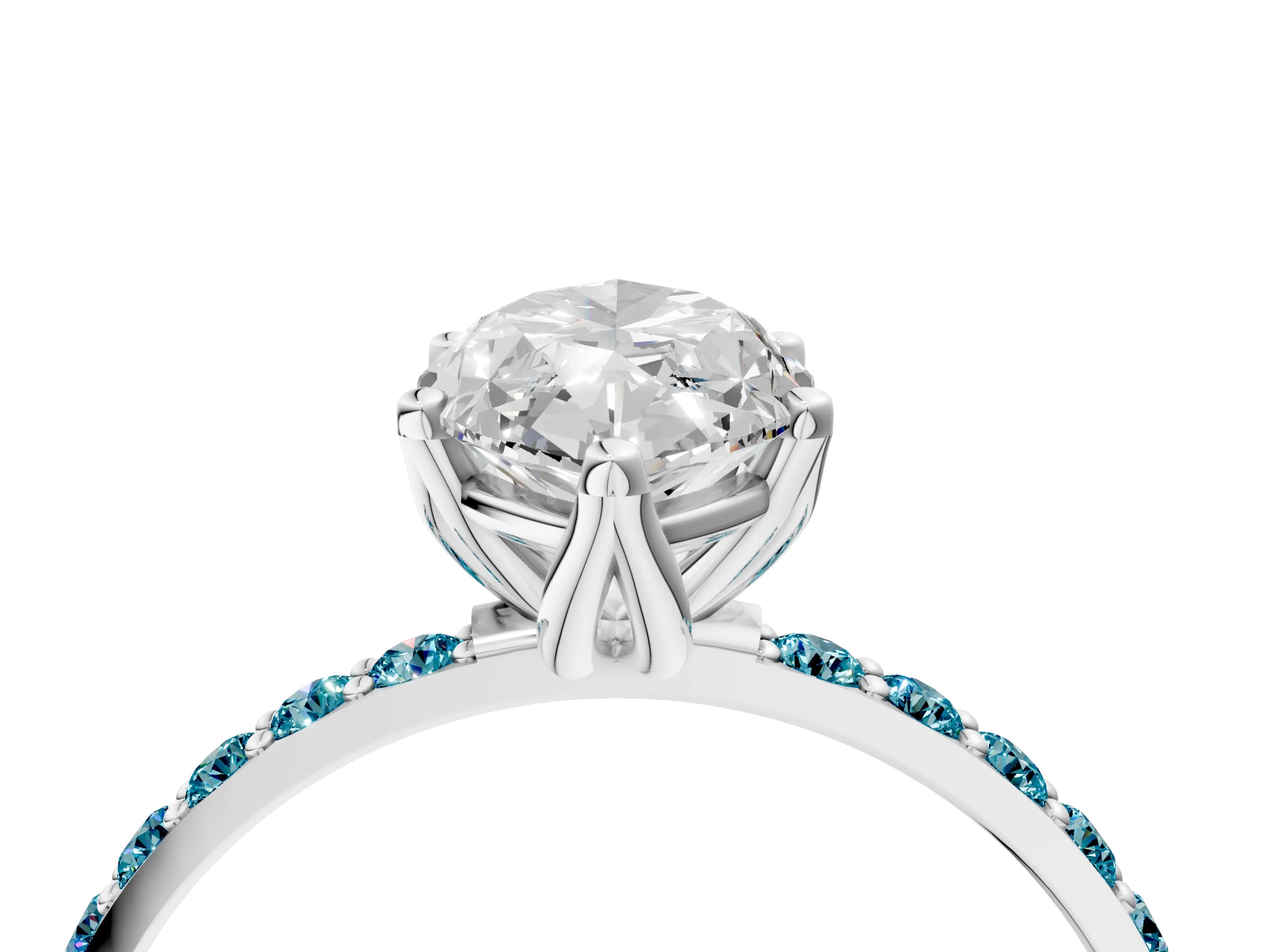 White gold Marquise Cut Diamond Solitaire Engagement Ring with Round with Blue Topaz side stone Pavé Band and Prong Setting_40