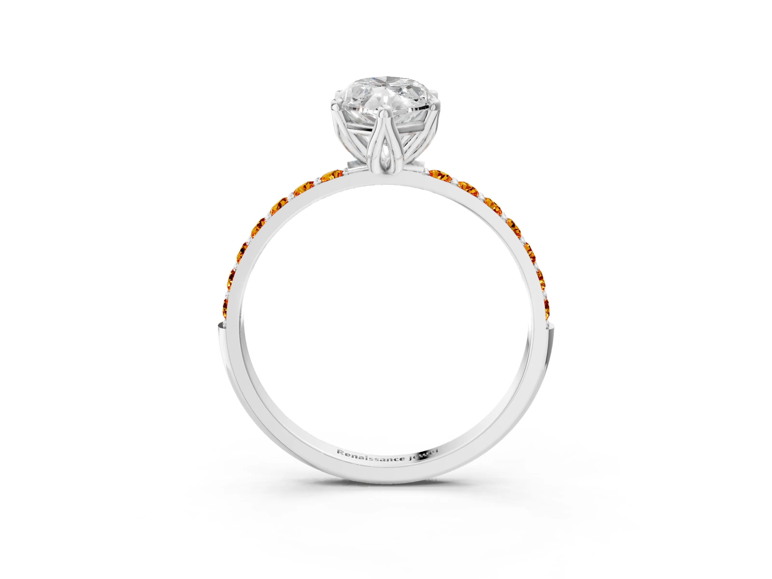 White gold Marquise Cut Diamond Solitaire Engagement Ring with Round with Citrine side stone Pavé Band and Prong Setting_15