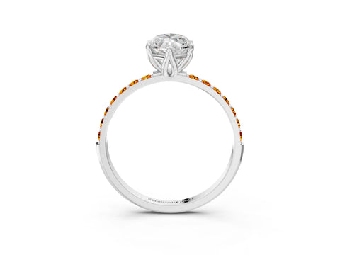 White gold Marquise Cut Diamond Solitaire Engagement Ring with Round with Citrine side stone Pavé Band and Prong Setting_15
