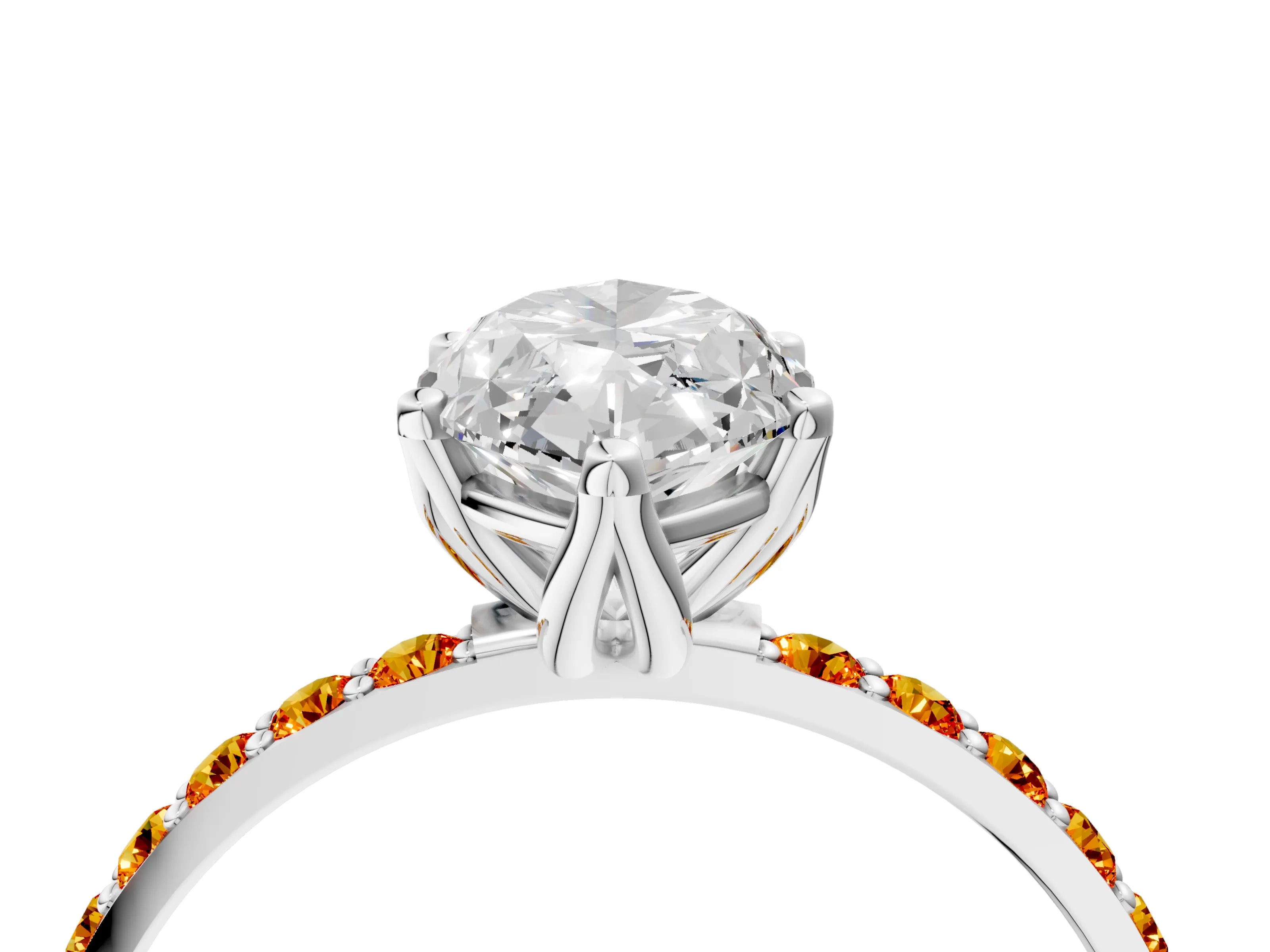 White gold Marquise Cut Diamond Solitaire Engagement Ring with Round with Citrine side stone Pavé Band and Prong Setting_16