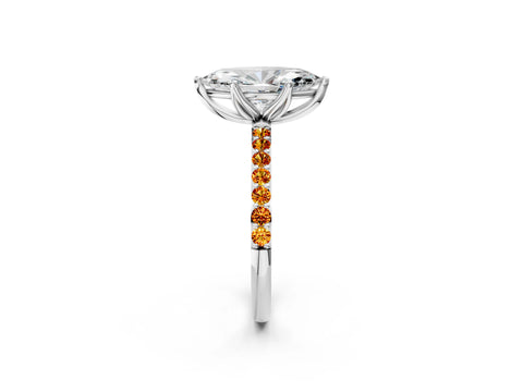 White gold Marquise Cut Diamond Solitaire Engagement Ring with Round with Citrine side stone Pavé Band and Prong Setting_2