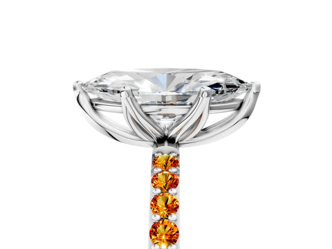 White gold Marquise Cut Diamond Solitaire Engagement Ring with Round with Citrine side stone Pavé Band and Prong Setting_5