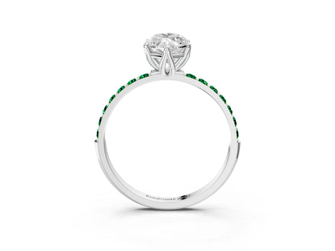 White gold Marquise Cut Diamond Solitaire Engagement Ring with Round with Emerald side stone Pavé Band and Prong Setting_15