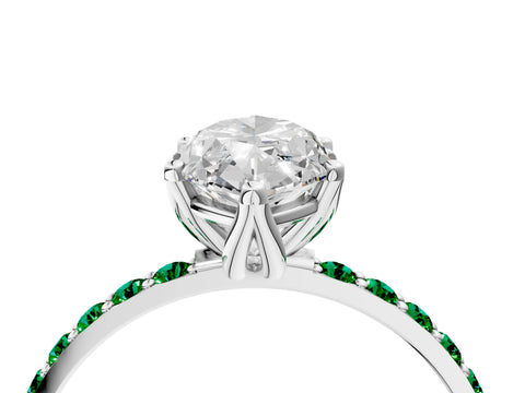 White gold Marquise Cut Diamond Solitaire Engagement Ring with Round with Emerald side stone Pavé Band and Prong Setting_16